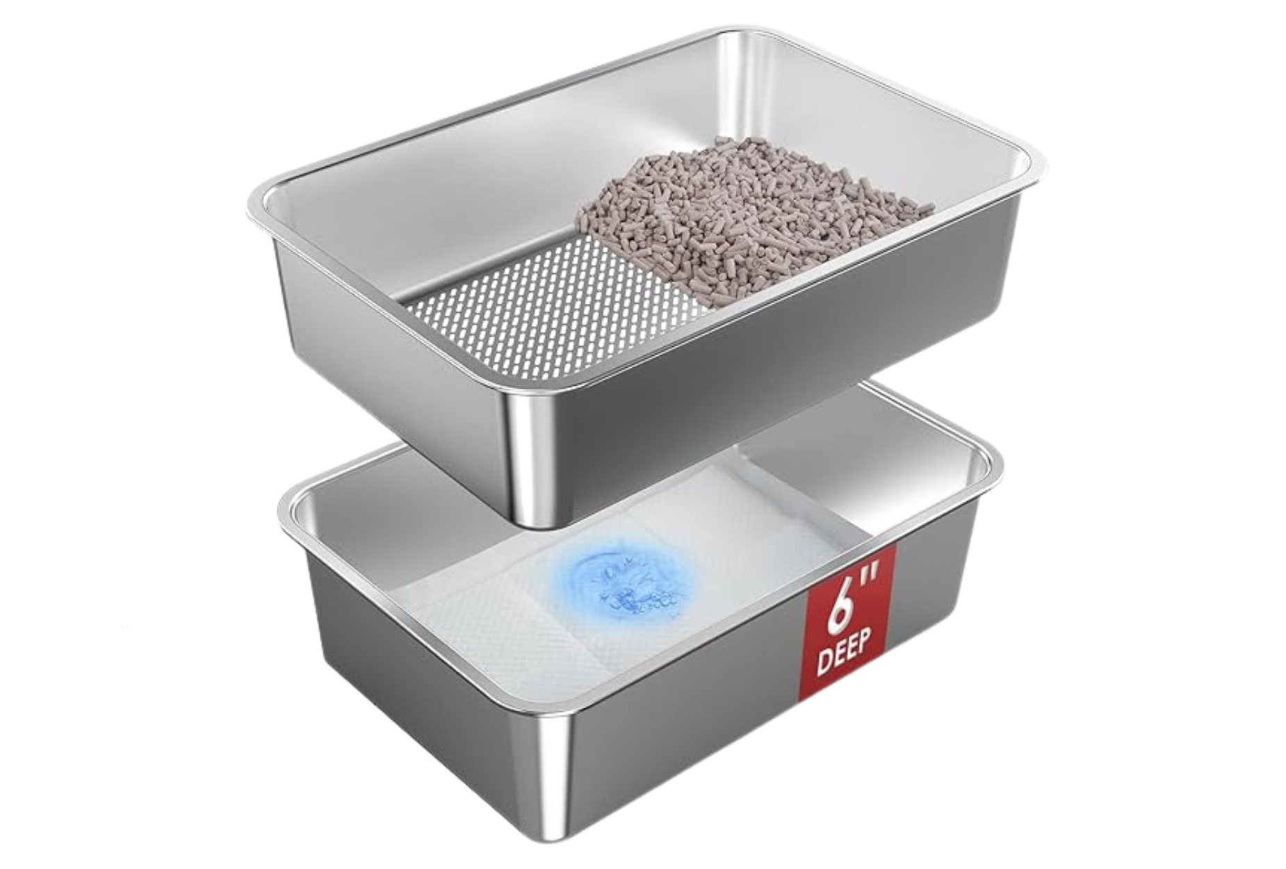 Stainless Steel Litter Box, Open Top Sifting Litter Box for Pine Pellets