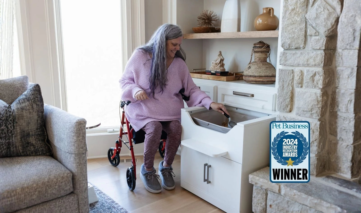 Accessible elevated cat litter box designed for easier use