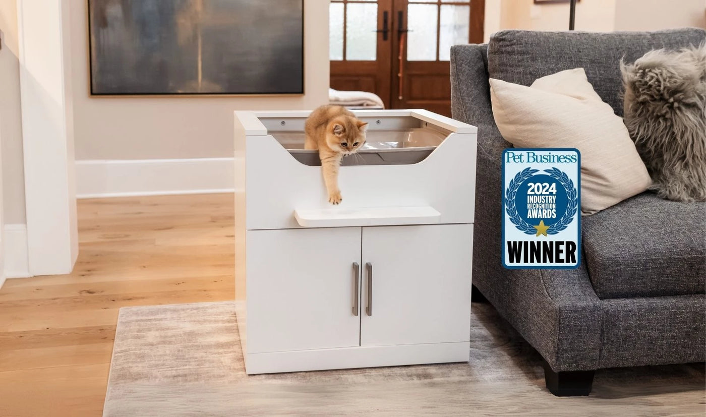 LoftyLoo cat litter box furniture cabinet with raised litter area