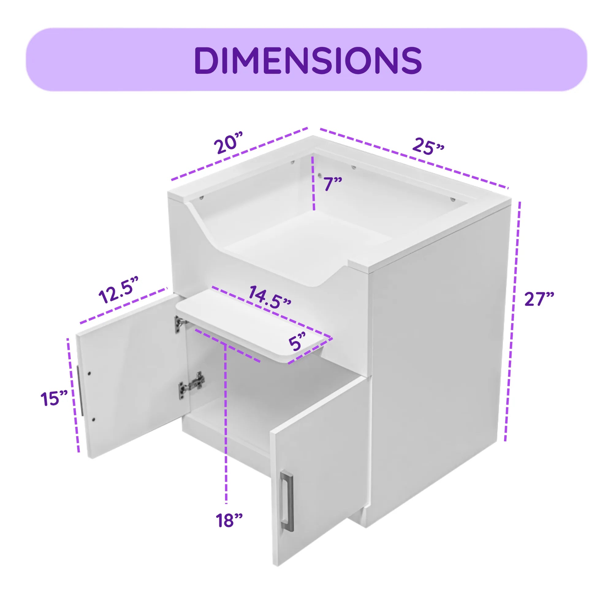 A raised cat litter box with built-in storage compartment